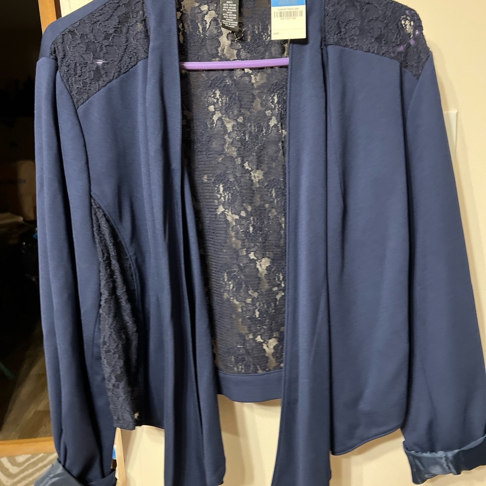 INC International Concepts Navy Lace Blazer Style Jacket Top